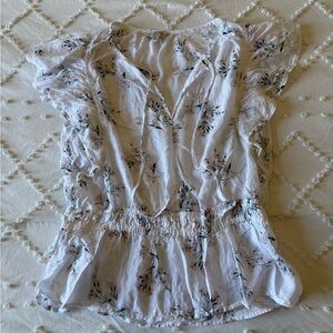 Lucky Brand Floral White Ruffle Sleeve Women's M Top